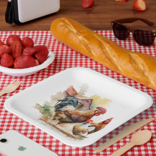 Cute farm rooster lovers party paper plates