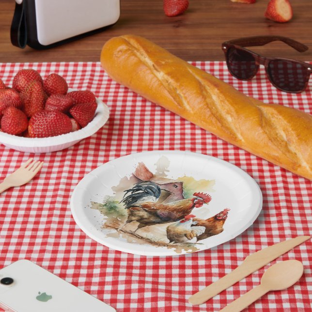 Cute farm rooster lovers party paper plates (Picnic)