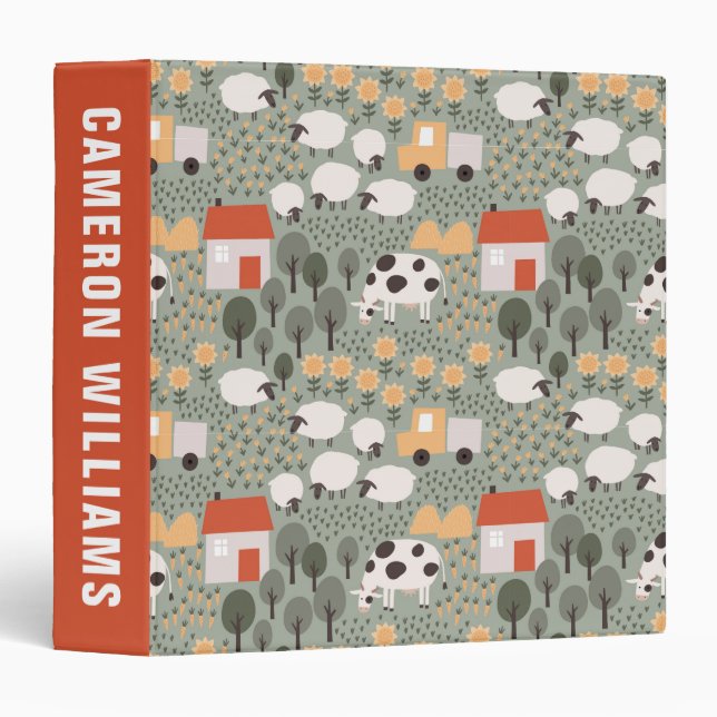Cute Farm Scene Pattern 3 Ring Binder (Front/Spine)