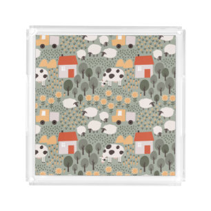 Cute Farm Scene Pattern Acrylic Tray