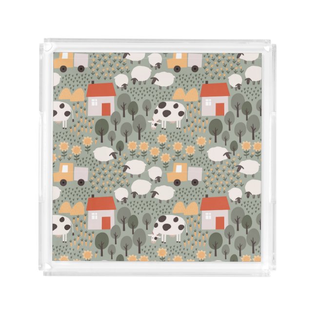Cute Farm Scene Pattern Acrylic Tray (Front)