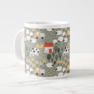 Cute Farm Scene Pattern Giant Coffee Mug