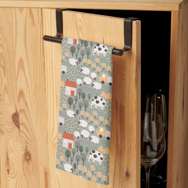 Cute Farm Scene Pattern Kitchen Towel (Thirds Fold)