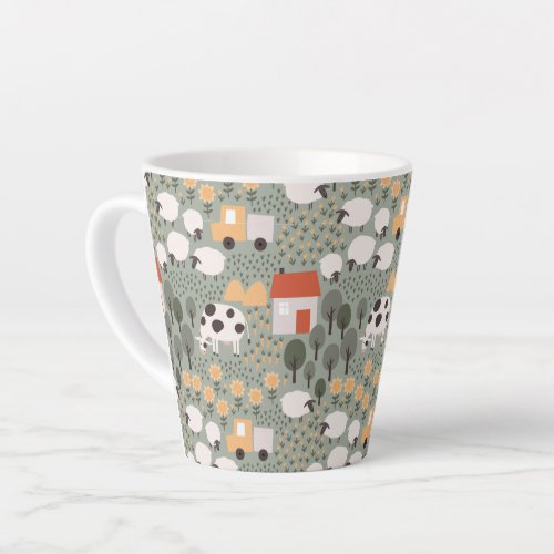Cute Farm Scene Pattern Latte Mug