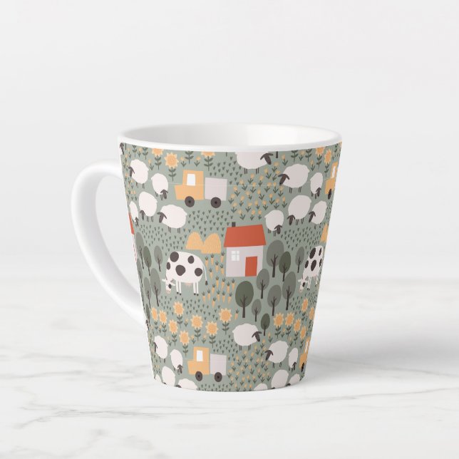 Cute Farm Scene Pattern Latte Mug (Left Angle)