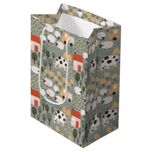 Cute Farm Scene Pattern Medium Gift Bag