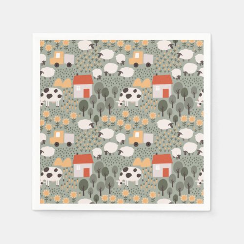 Cute Farm Scene Pattern Napkins