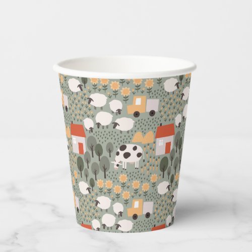 Cute Farm Scene Pattern Paper Cups