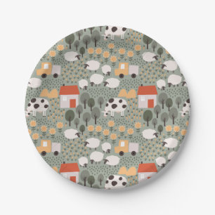 Cute Farm Scene Pattern Paper Plates