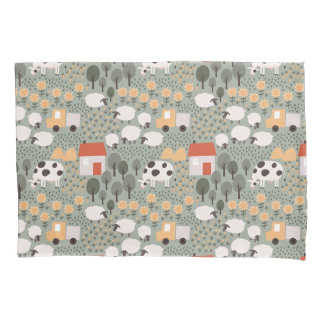 Cute Farm Scene Pattern Pillow Case (Front)