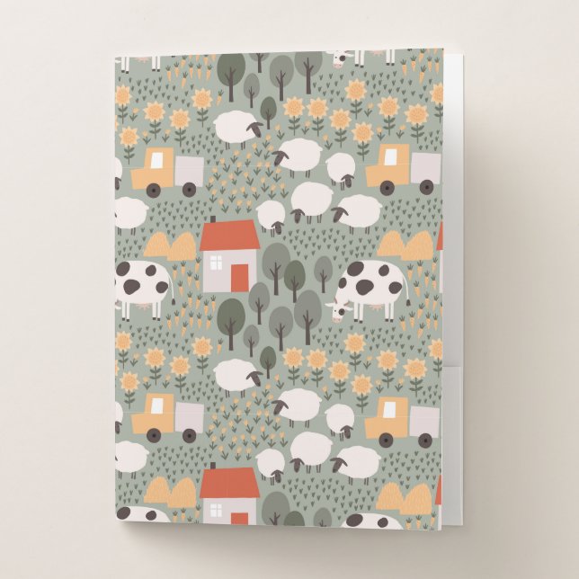 Cute Farm Scene Pattern Pocket Folder (Front)
