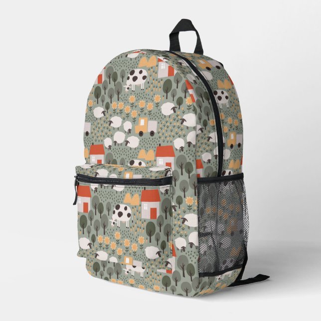 Cute Farm Scene Pattern Printed Backpack (Back Corner Right)