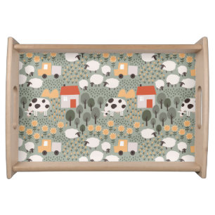 Cute Farm Scene Pattern Serving Tray