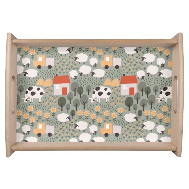 Cute Farm Scene Pattern Serving Tray (Front)