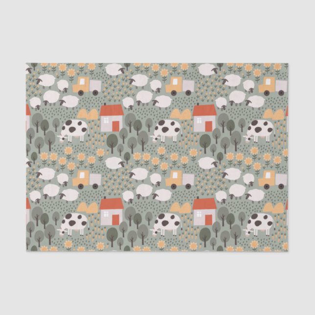 Cute Farm Scene Pattern Tissue Paper (Front)