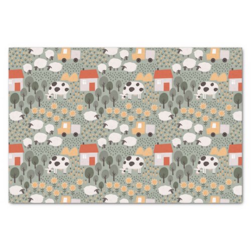 Cute Farm Scene Pattern Tissue Paper