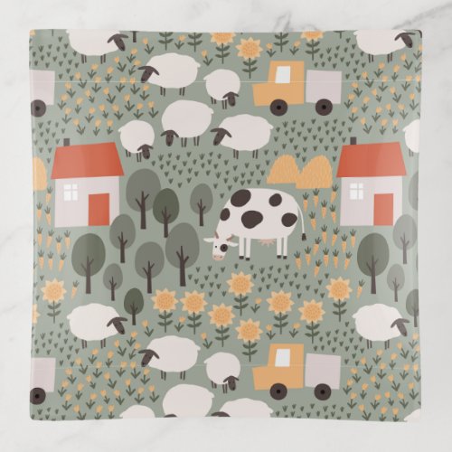 Cute Farm Scene Pattern Trinket Tray