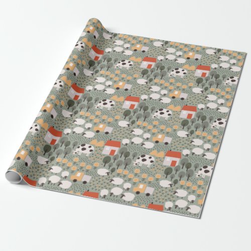 Cute Farm Scene Pattern Wrapping Paper