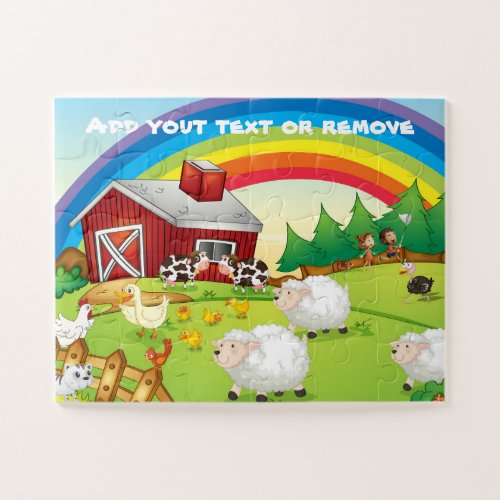 Cute farm scene rainbow farm animals children jigsaw puzzle