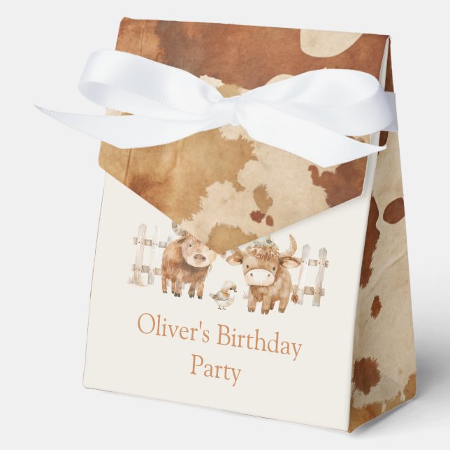 Cute Farm Themed Birthday Party Cow Hide Favor Boxes (Front)