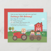 Cute Farm Tractor Kids Birthday Party Invitations (Front/Back)