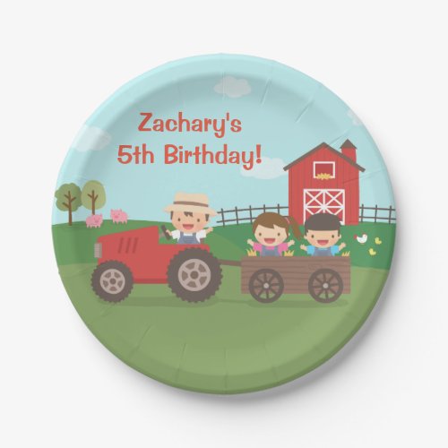 Cute Farm Tractor Kids Birthday Party Supplies Paper Plates