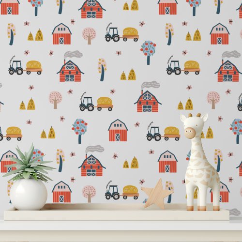 Cute Farm Tractor Red Barn Kids Peel and Stick Wallpaper Cute Farm Tractor Red Barn Kids Peel and Stick Wallpaper
