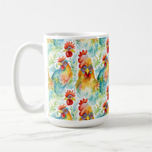 Cute Farm Watercolor Chickens Coffee Mug