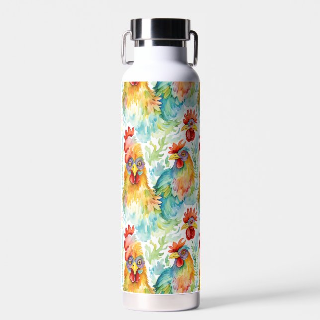Cute Farm Watercolor Chickens  Water Bottle (Front)