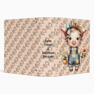 Cute Farmcore Pig in Overalls with Flowers 3 Ring Binder