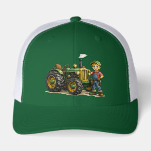 Cute Farmer Boy With Vintage Green Tractor Art