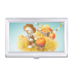 Cute Farmer Dog with Pumpkin Business Card Case