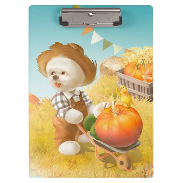 Cute Farmer Dog with Pumpkin Clipboard (Front)