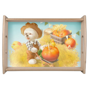 Cute Farmer Dog with Pumpkin Serving Tray