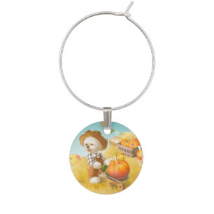 Cute Farmer Dog with Pumpkin Wine Charm