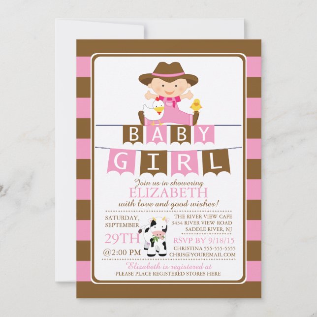 Cute Farmer Girls Baby Shower Invitation (Front)