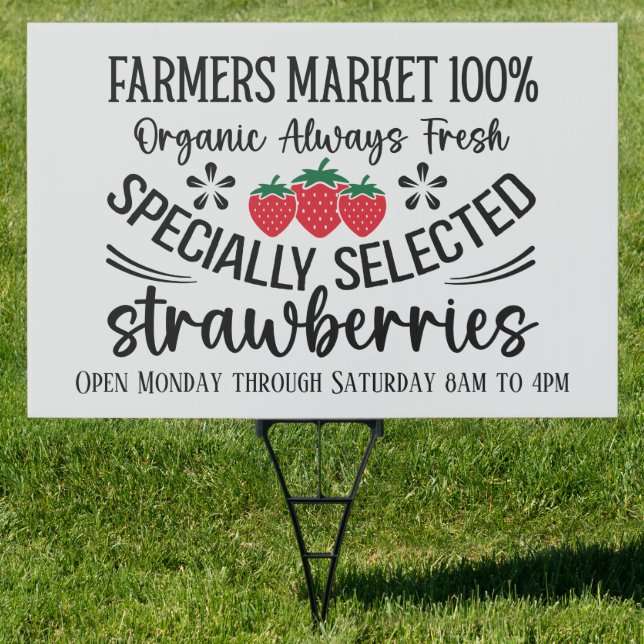 Cute Farmer's market add time days strawberry Sign (Insitu)