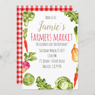 Cute farmers market birthday party invitation