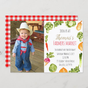 Cute farmers market birthday photo invite