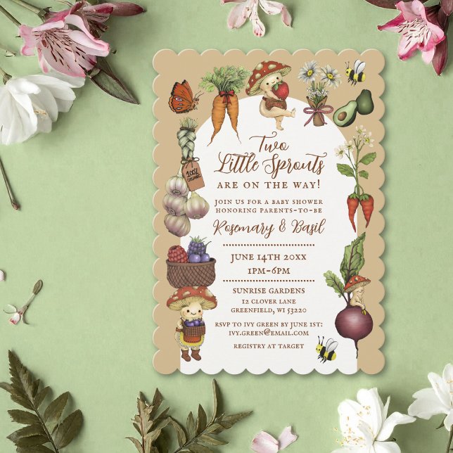 Cute Farmers Market Theme Twin Couples Baby Shower Invitation (Creator Uploaded)