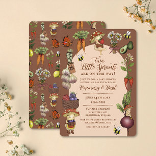Cute Farmers Market Theme Twin Couples Baby Shower Invitation