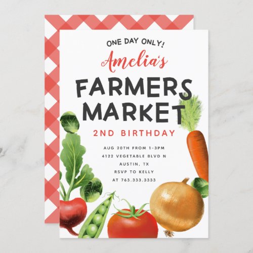 Cute Farmers Market Vegetables Birthday Party Invitation