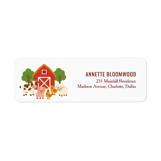 Cute Farmhouse Animals Cow Pig Baby Shower Label (Front)