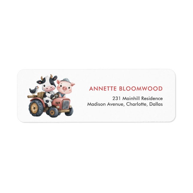 Cute Farmhouse Animals Cow Pig Birthday Party Label (Front)