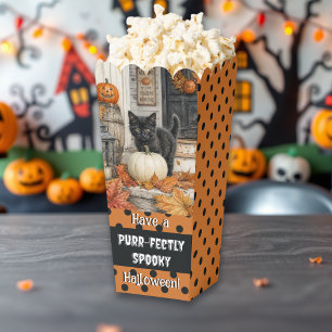 Cute Farmhouse Black Cat and Pumpkin Halloween Favor Boxes