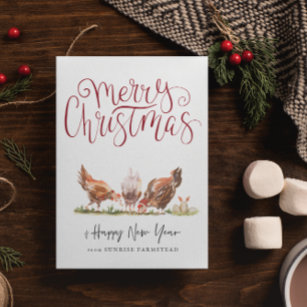 Cute Farmhouse Chickens Christmas Holiday Card