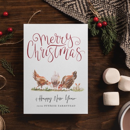 Cute Farmhouse Chickens Christmas Holiday Card
