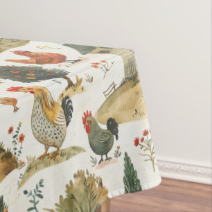 Cute Farmhouse Chickens Tablecloth