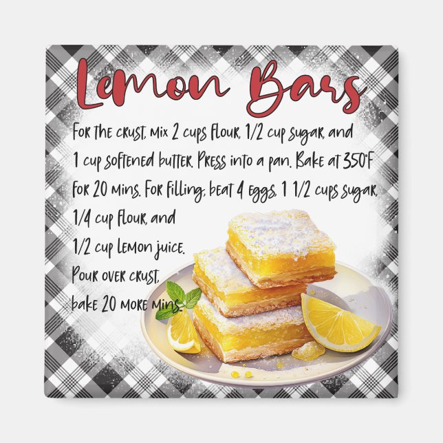 Cute Farmhouse Homemade Lemon Bars Baking Recipe Magnet (Front)
