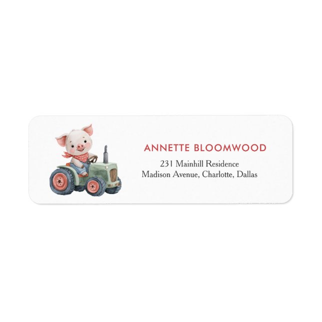 Cute Farmhouse Pig Tractor Birthday Party Label (Front)